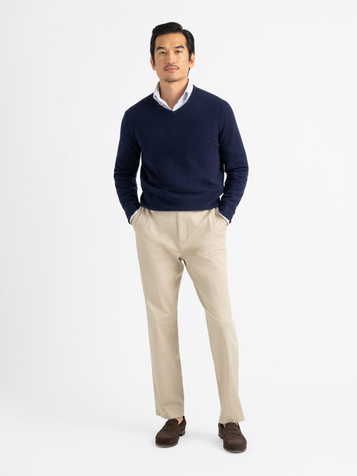 Navy Cashmere V-Neck Sweater