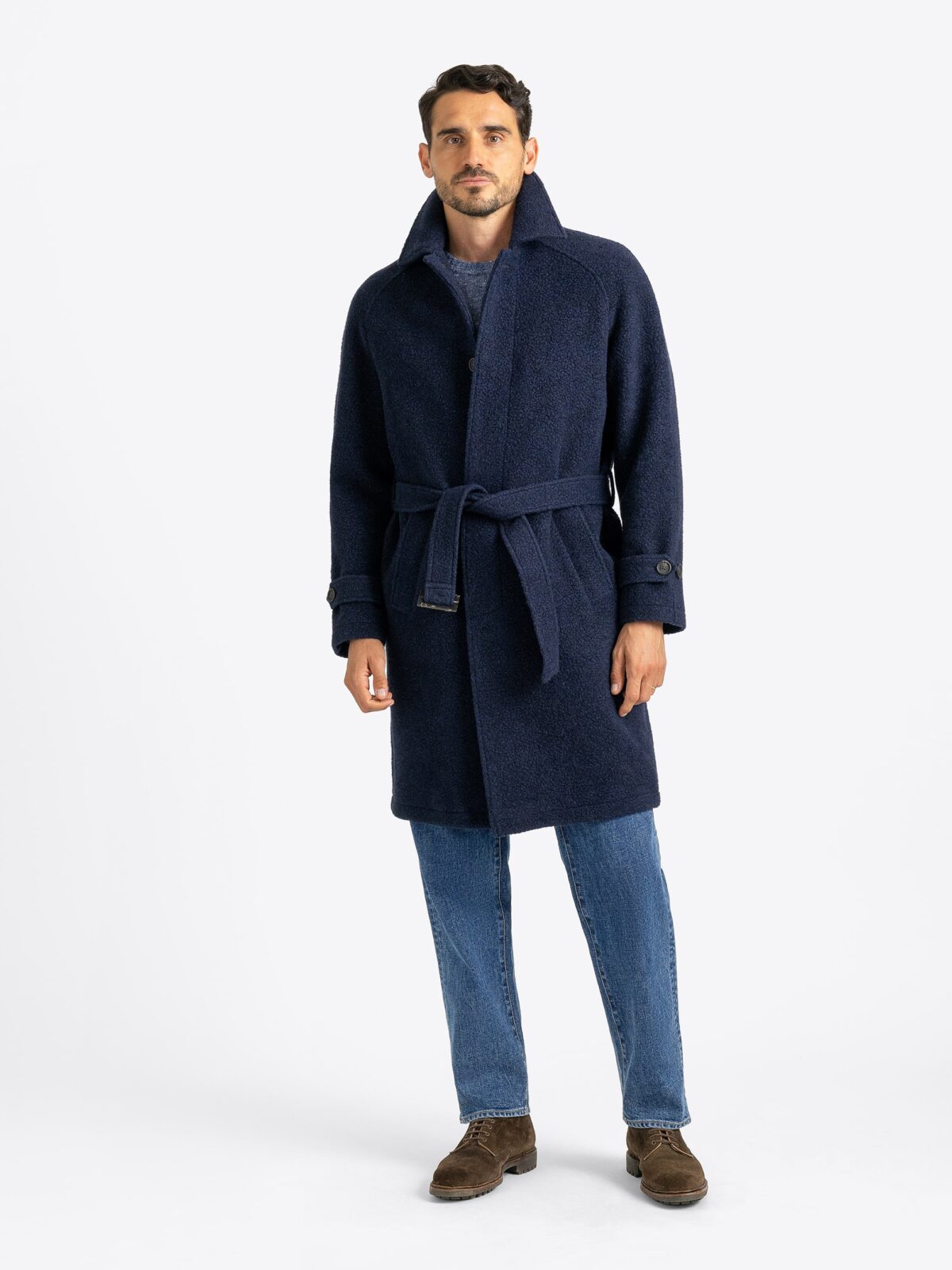 Crosby Navy Wool Blend Belted Coat - Proper Cloth