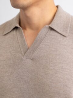 Taupe Merino and Silk Long Sleeve Polo - Proper Cloth