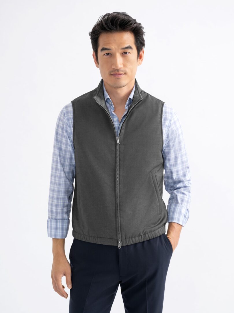 Brera Navy Merino Wool Zip Vest