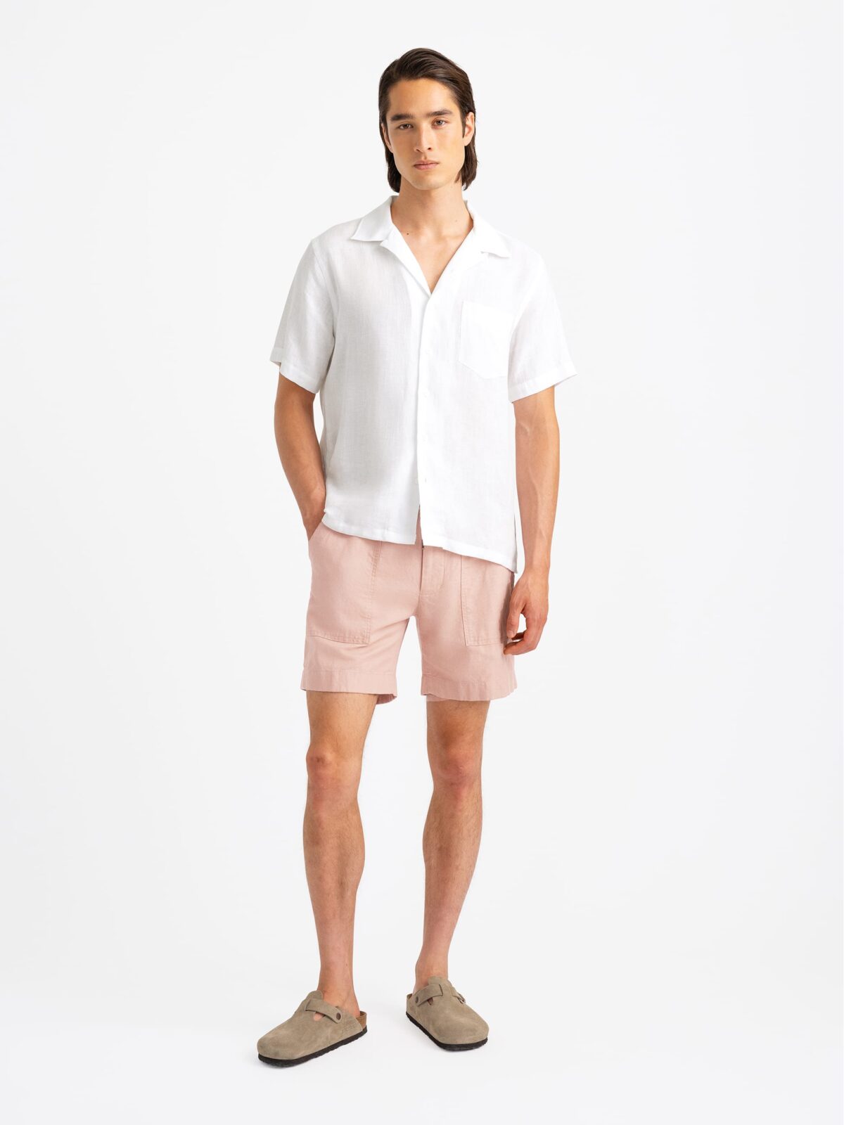 Chino Shorts And Salmon Shorts Mens Outfit Salmon Linen Blend