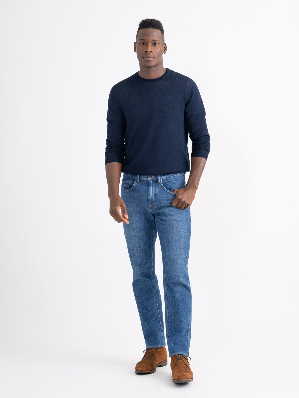 Navy Melange Merino and Silk Crewneck Sweater – Lightweight 