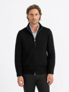 Black Merino Wool Full-Zip Sweater - Proper Cloth