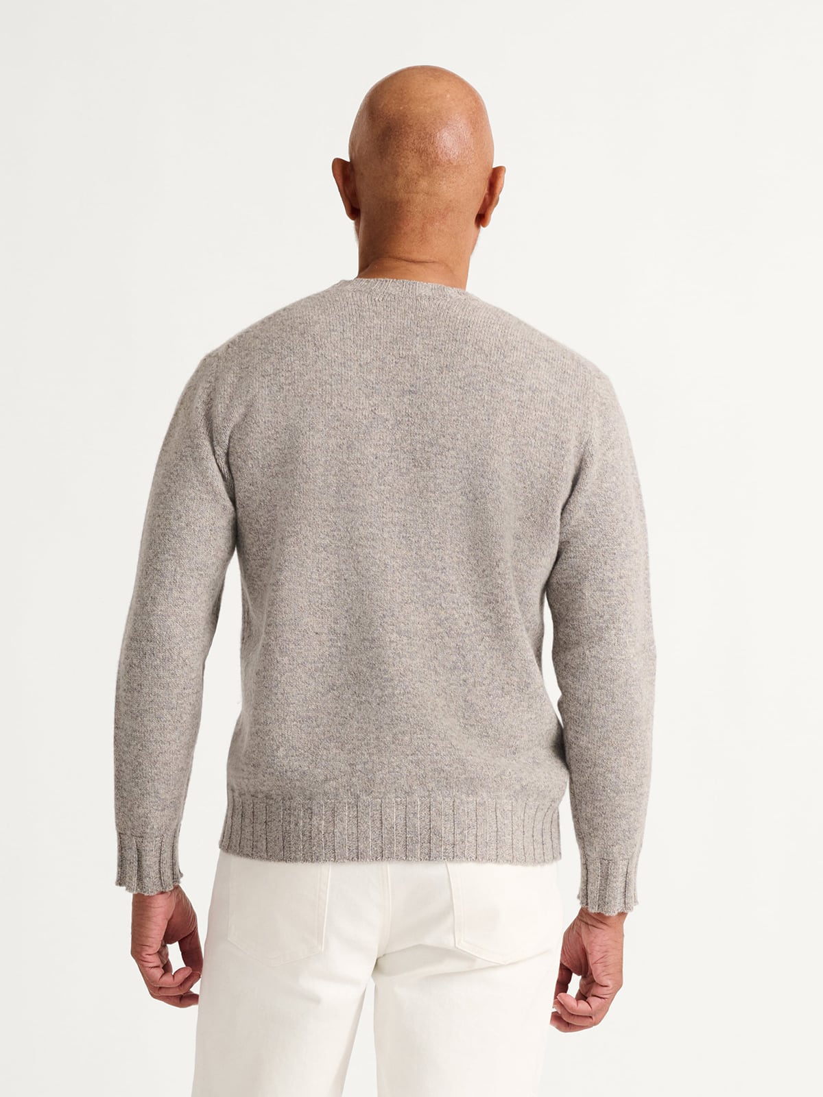 Greige Italian Merino Wool Mouliné Crewneck Sweater | Proper Cloth
