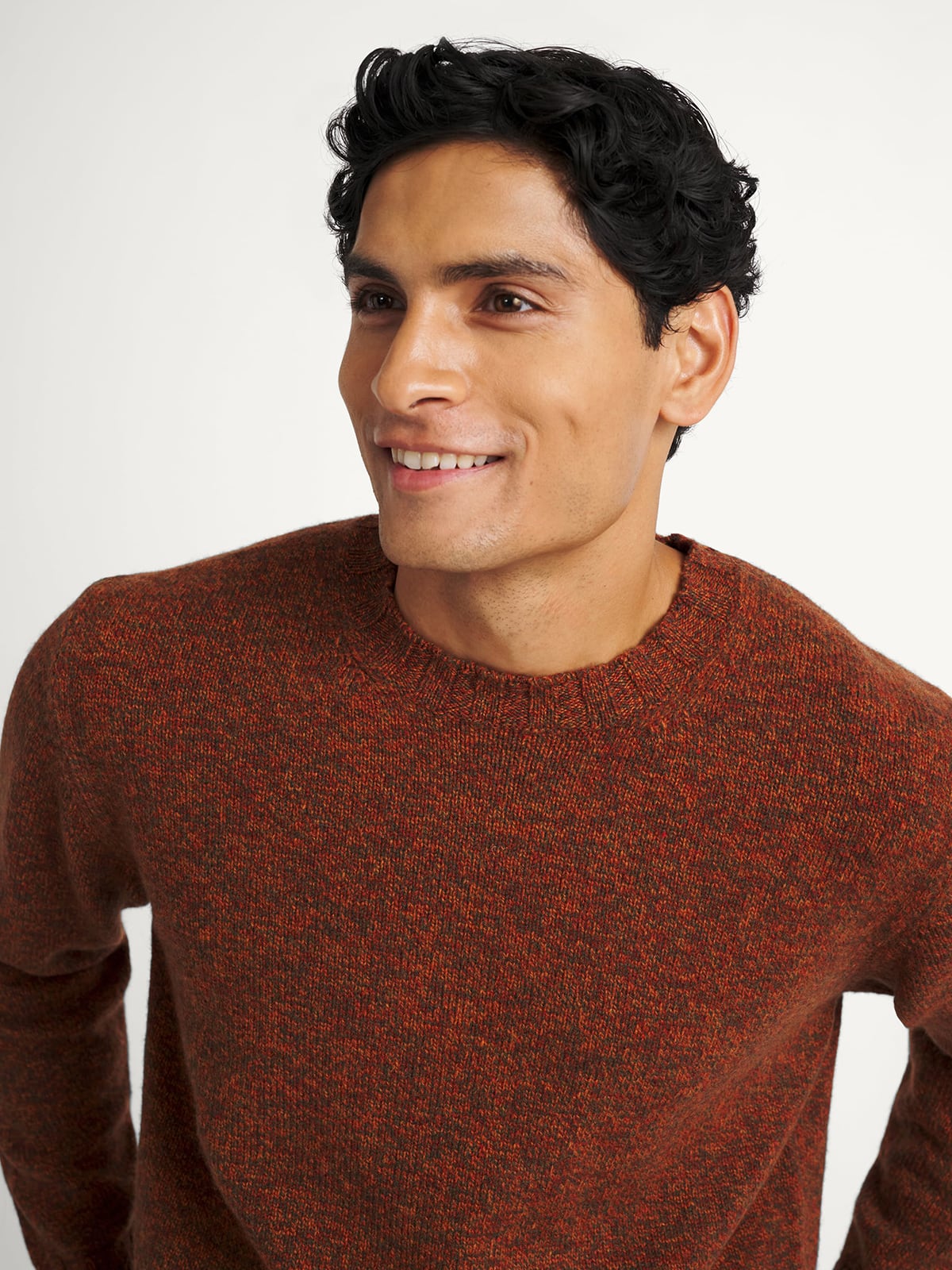 Ochre Italian Merino Wool Mouliné Crewneck Sweater | Proper Cloth
