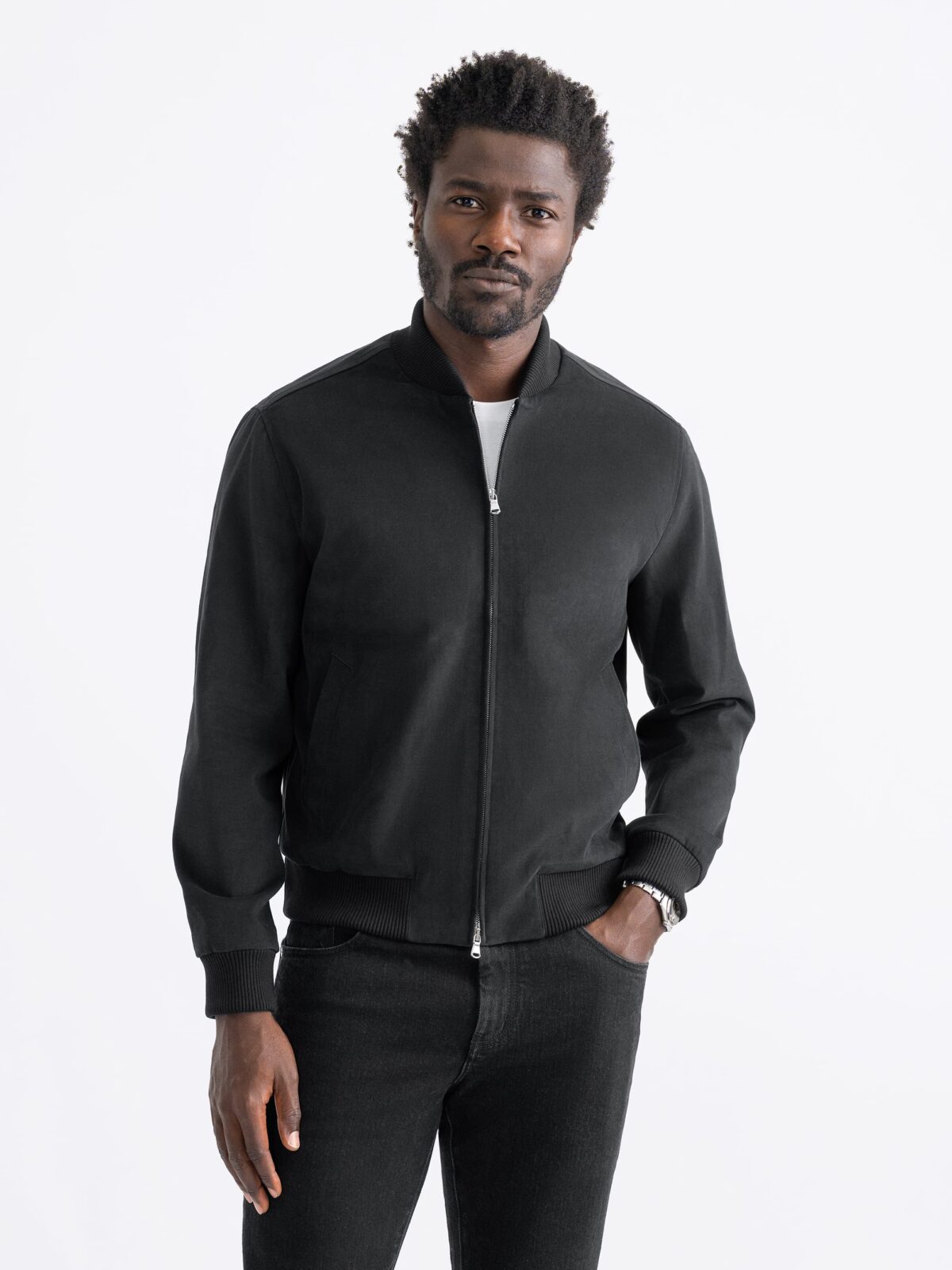 Wythe 2.0 Black Shaved Cotton Bomber Jacket - Proper Cloth