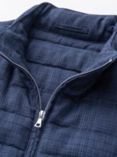 Brera Navy Glen Plaid Cotton and Linen Zip Vest Product Thumbnail 2