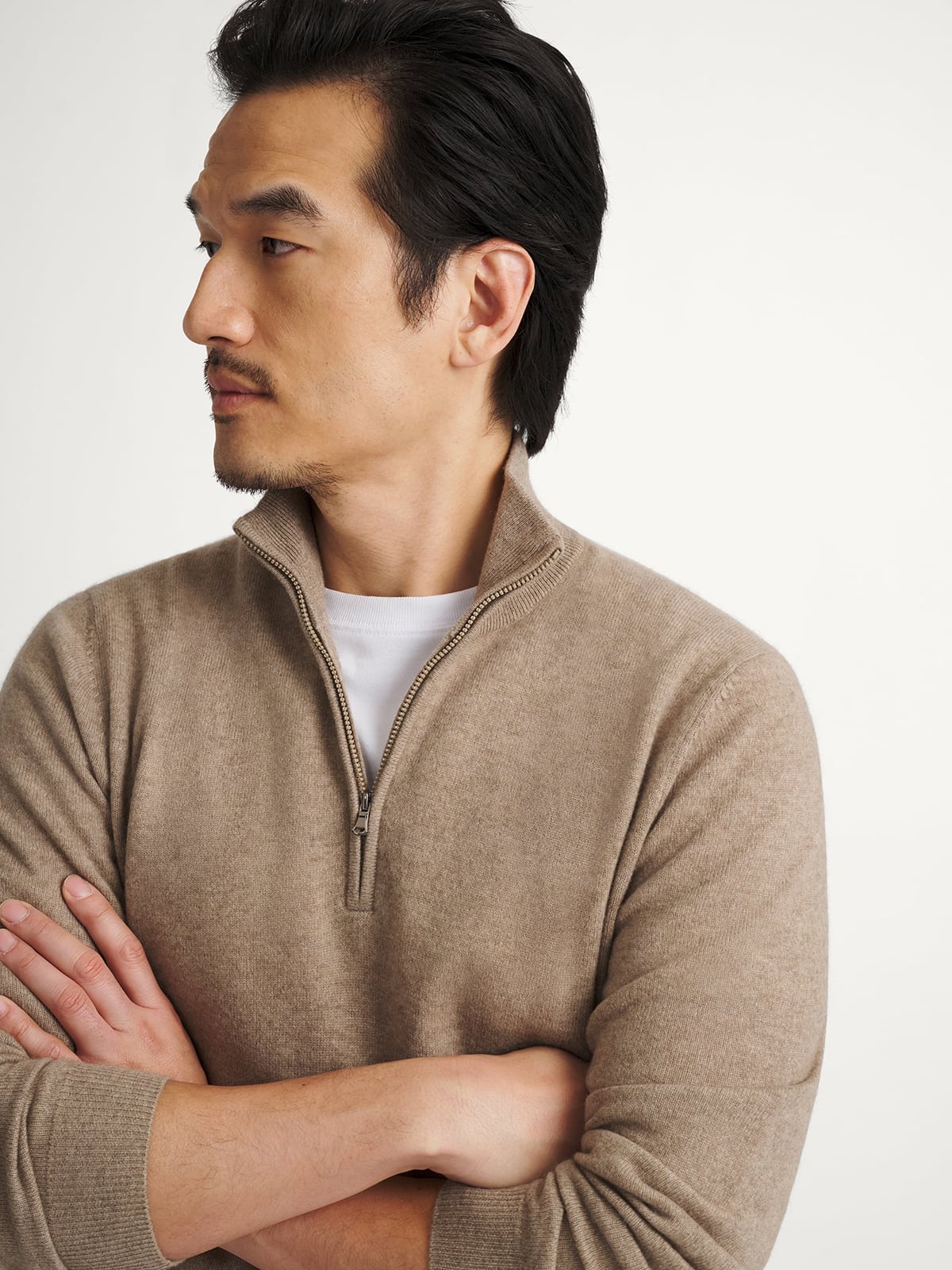 Taupe Scottish Cashmere Half-Zip Sweater by Proper Cloth