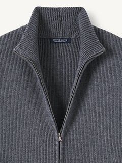Charcoal Merino Wool Full-Zip Sweater - Proper Cloth