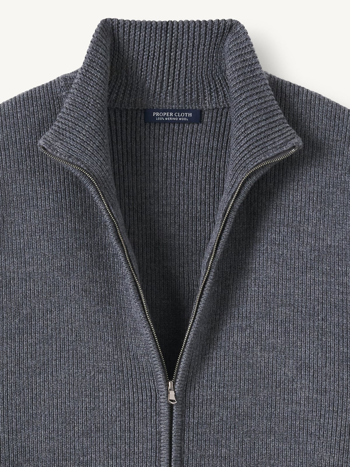 Charcoal Merino Wool Full-Zip Sweater | Proper Cloth