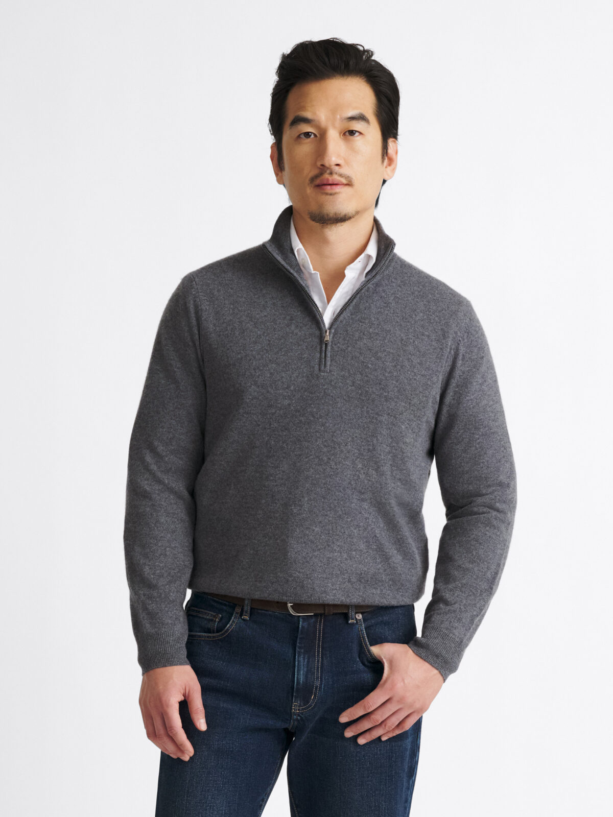 Grey Scottish Cashmere Half-Zip Sweater by Proper Cloth