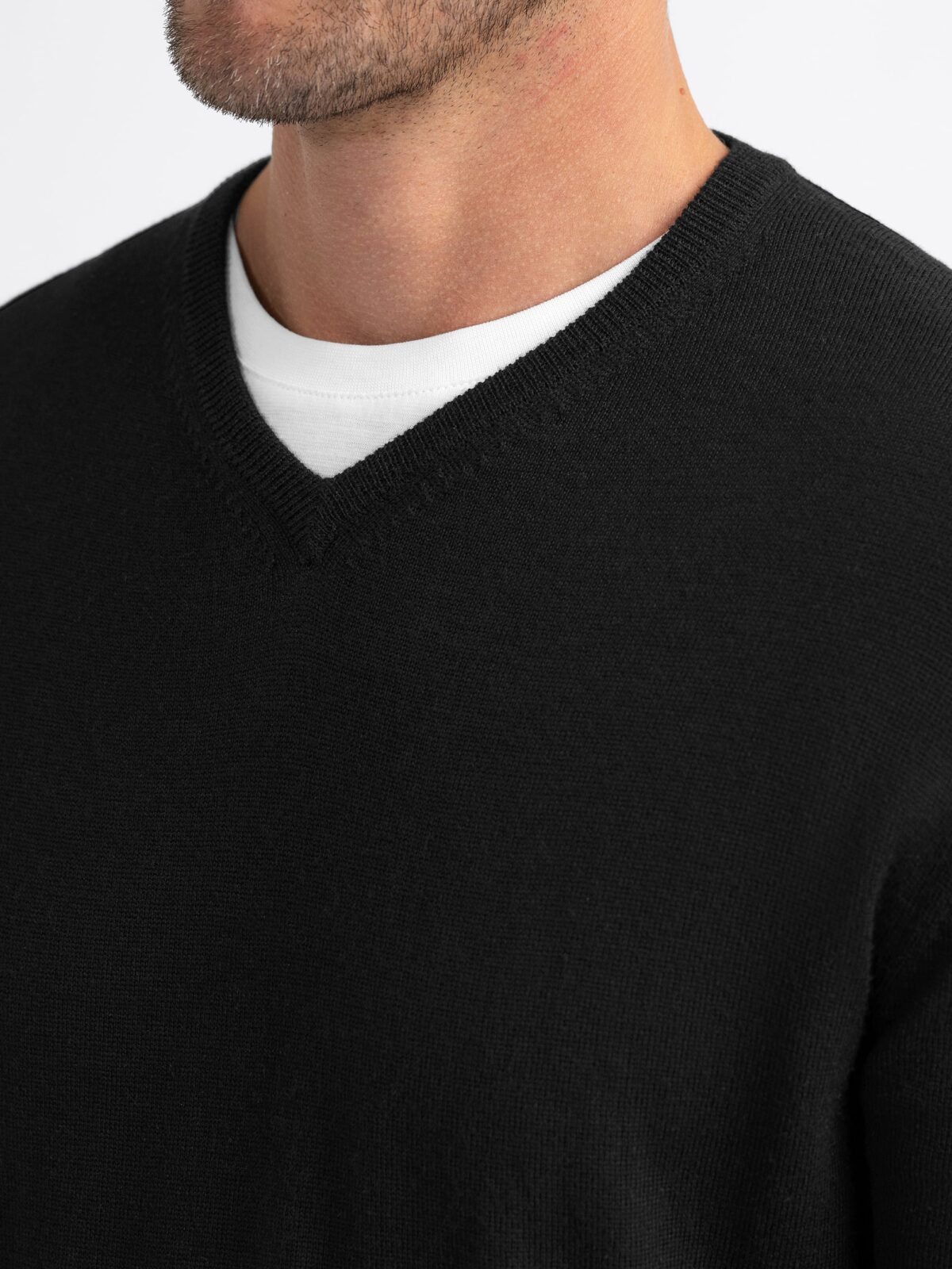 Black Merino and Silk V-Neck Sweater - Proper Cloth