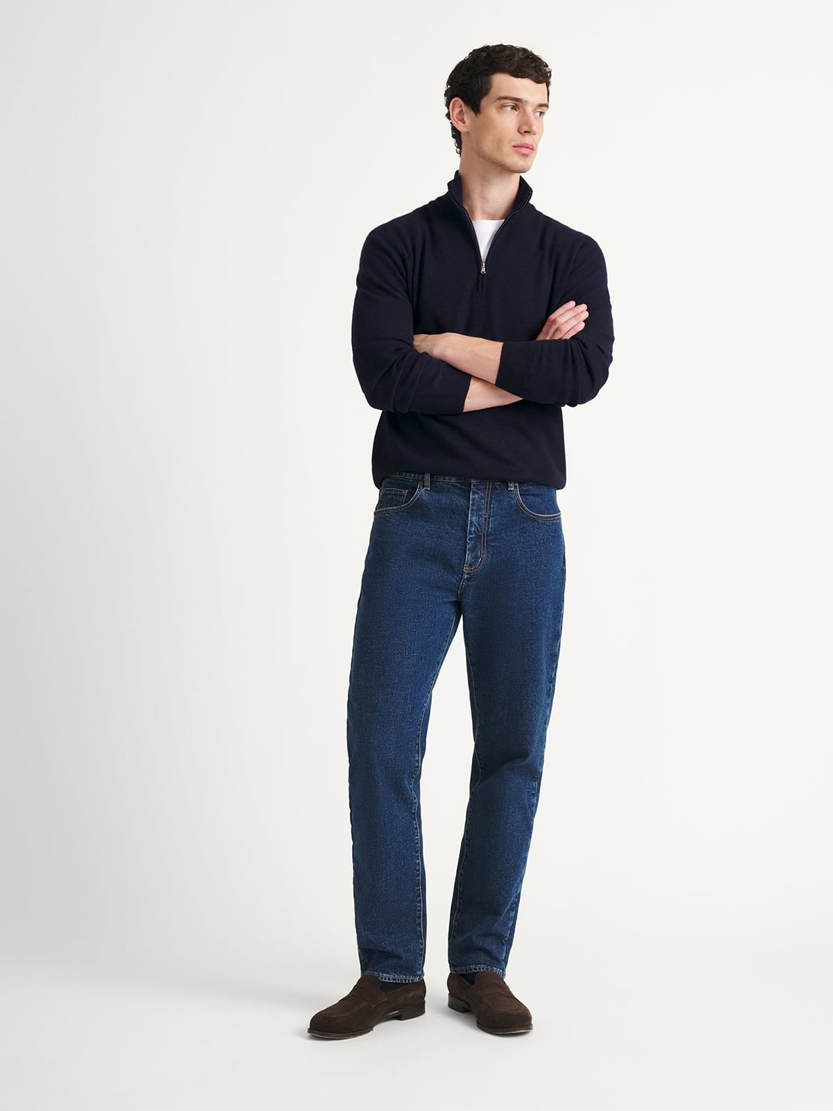 Navy Scottish Cashmere Half-Zip Sweater - Proper Cloth