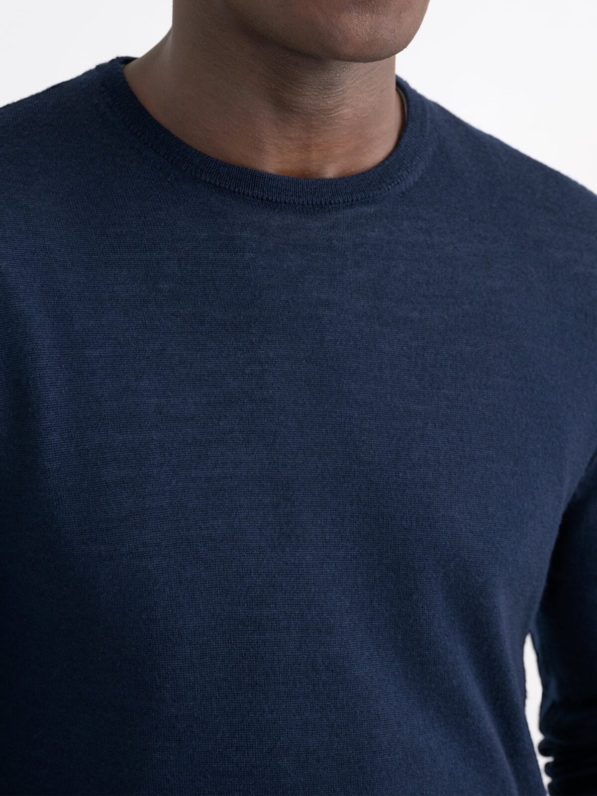Navy Melange Merino and Silk Crewneck Sweater – Lightweight 