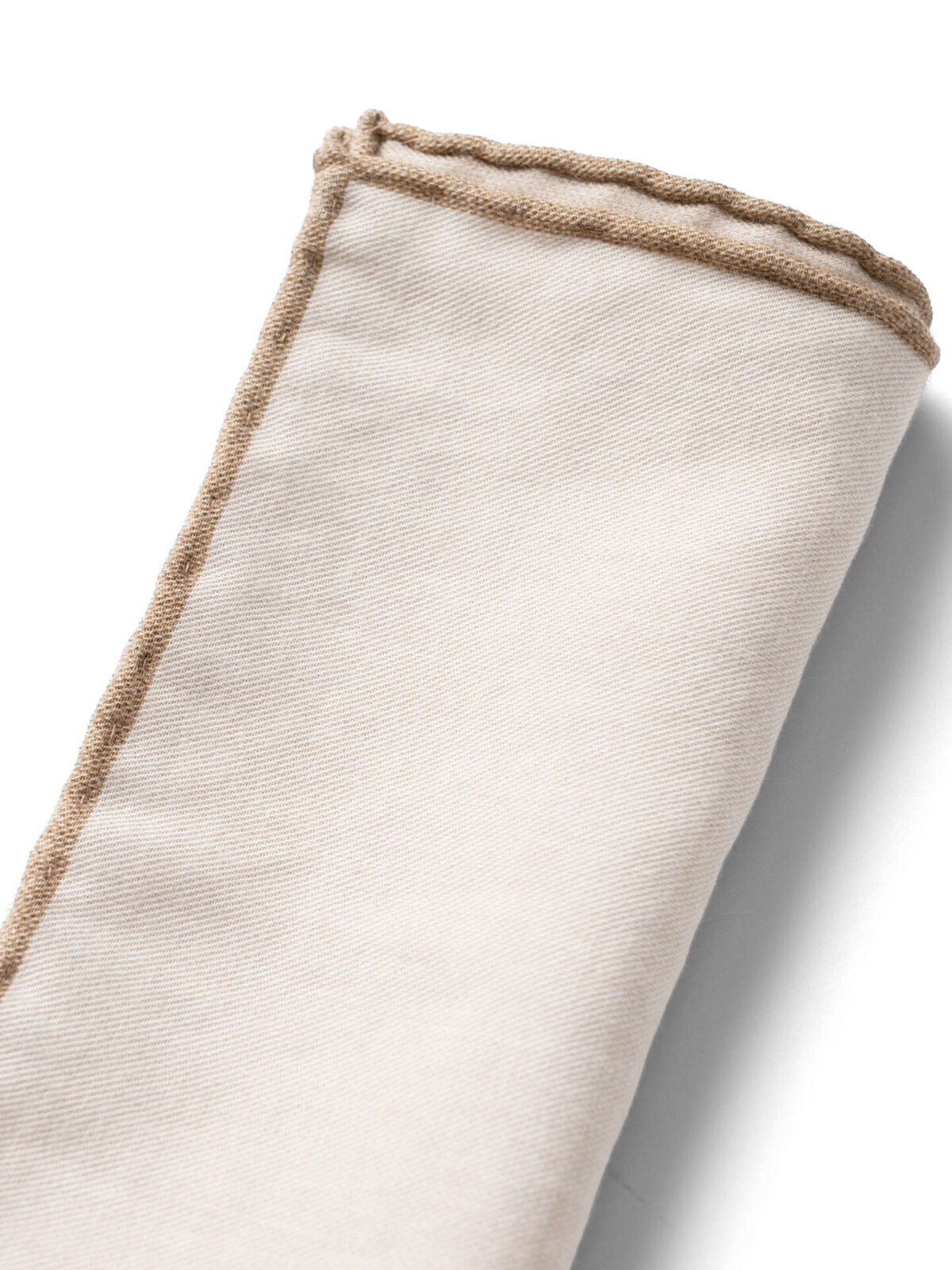 Beige Wool and Cotton Tipped Pocket Square