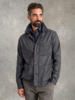 Charcoal Herringbone Wool Shirt Jacket Product Thumbnail 2