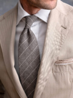 Taupe Pinstripe Linen Wool and Silk Tie Product Thumbnail 4