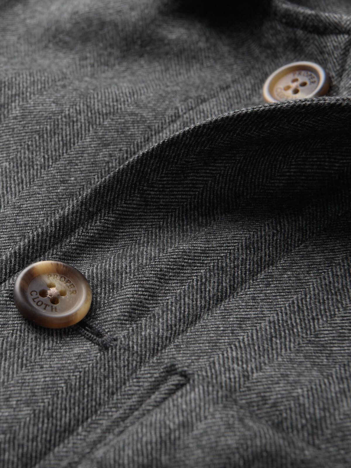 Charcoal Herringbone Wool Shirt Jacket