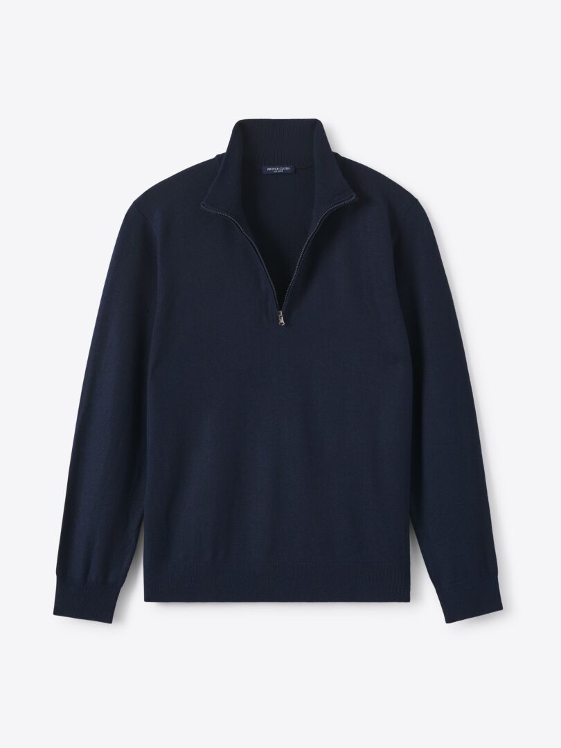 Men’s Navy Merino and Silk Half-Zip Sweater Thumb