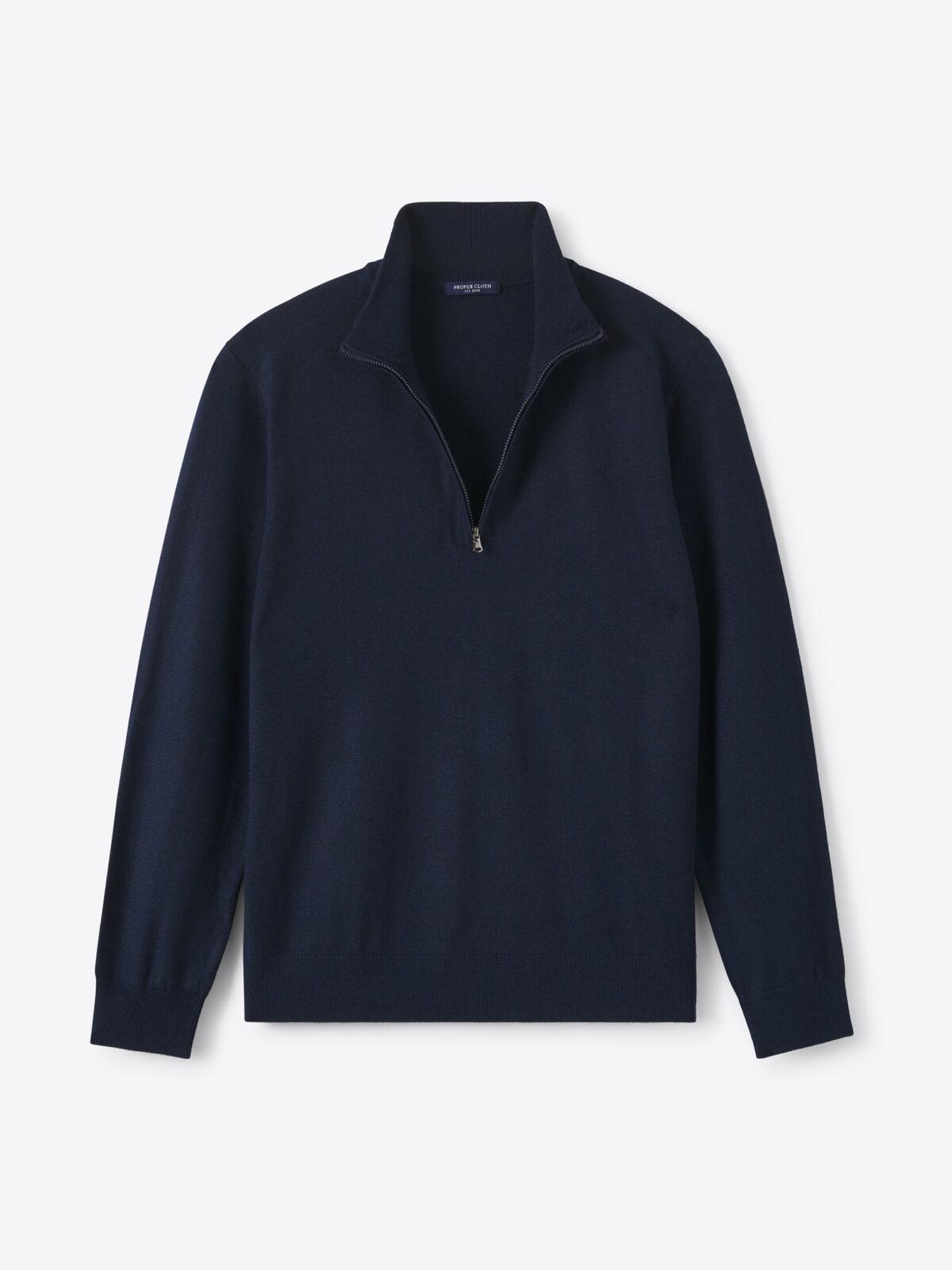 Navy Merino and Silk Half-Zip Sweater - Proper Cloth