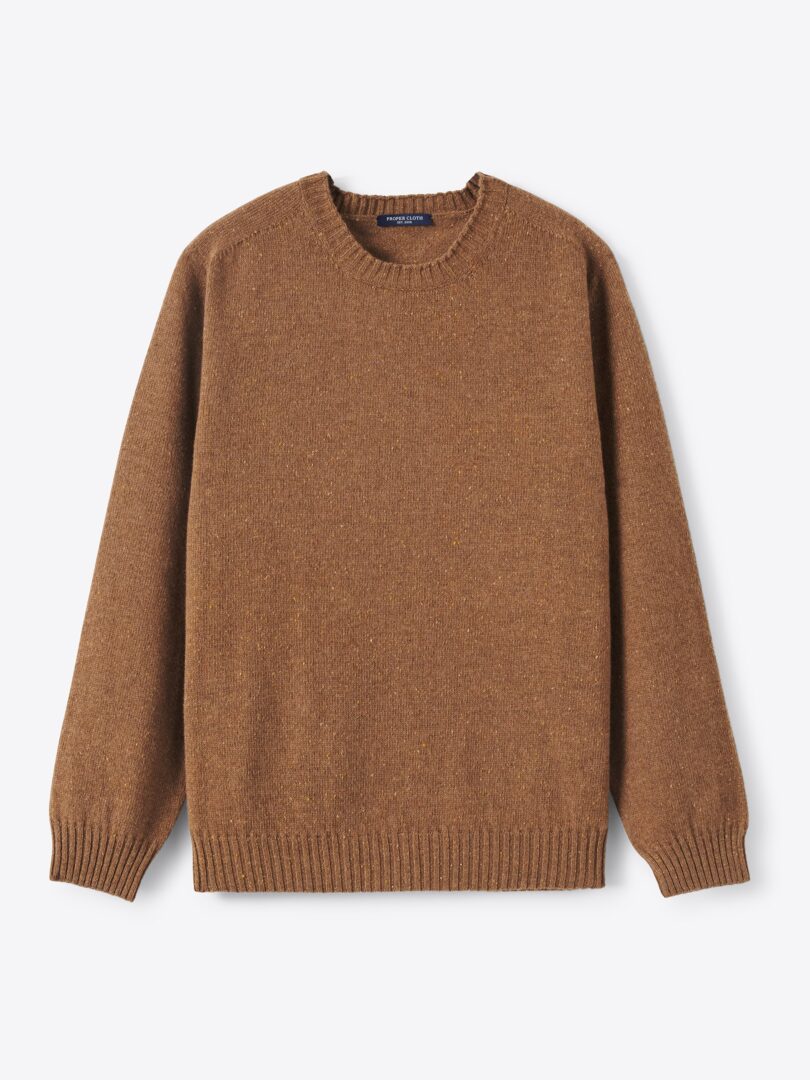 Men’s Whiskey Italian Merino Wool Donegal Crewneck Sweater Thumb