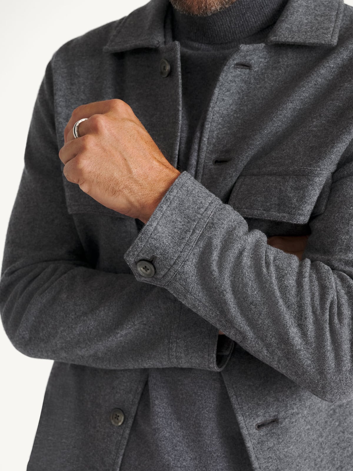 Grey Knit Merino Flannel Overshirt | Proper Cloth