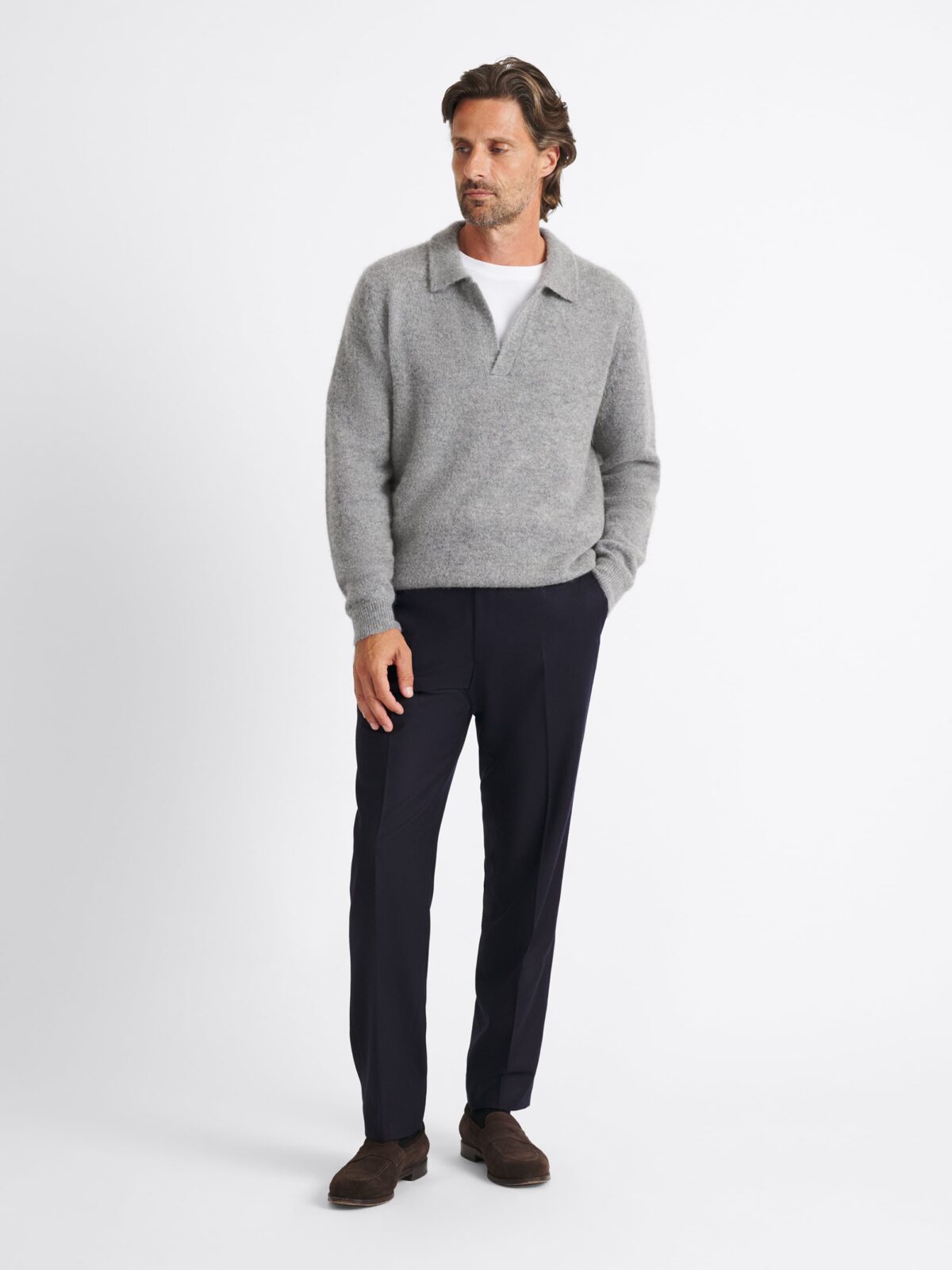 Grey Brushed Alpaca Knit Polo - Proper Cloth