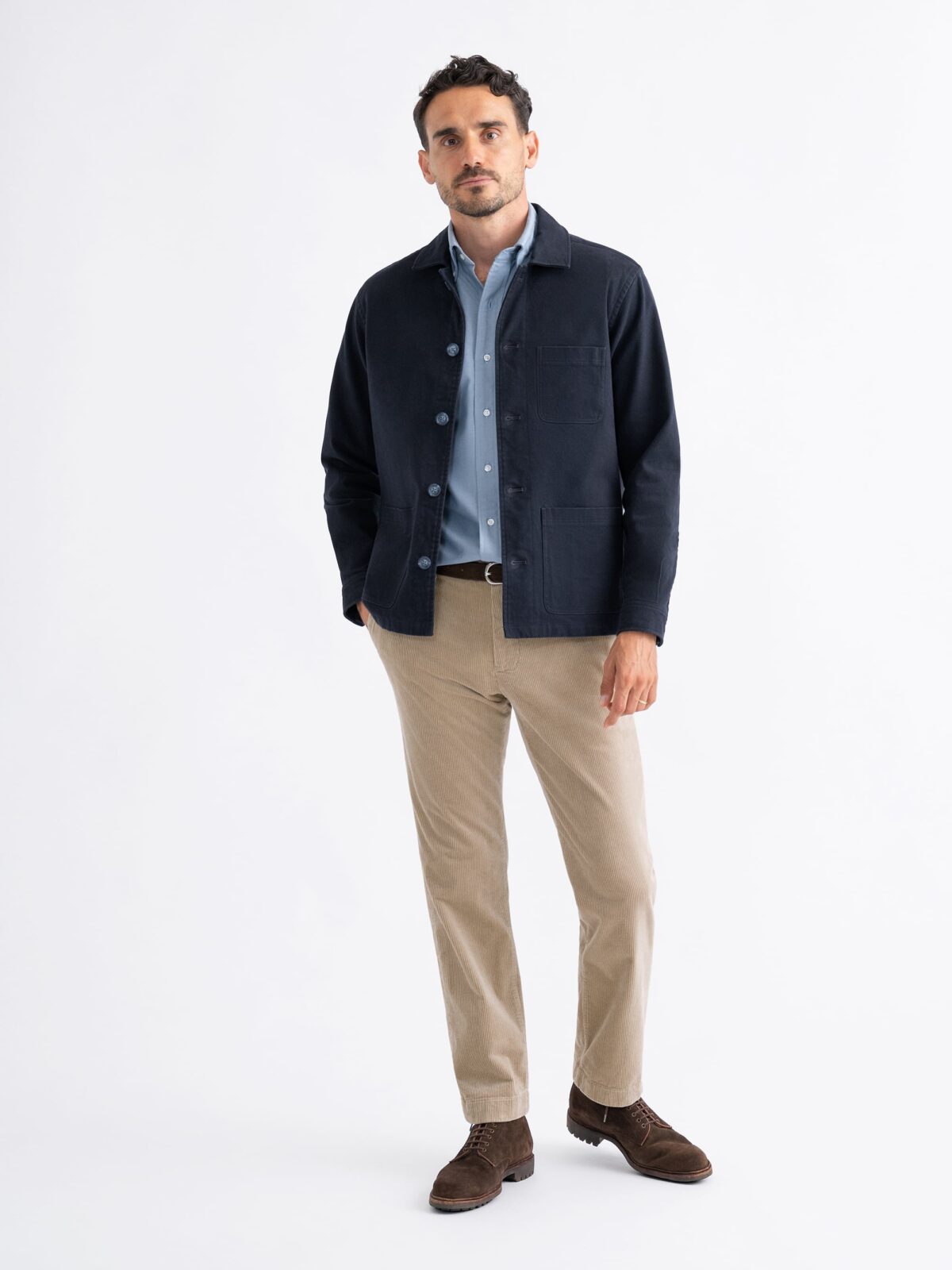 Navy Heavyweight Moleskin Chore Jacket | Proper Cloth