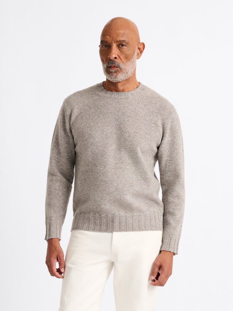 Greige Italian Merino Wool Mouliné Crewneck Sweater Thumb Detail