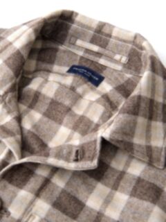 Brown and Beige Plaid Cashmere Blend Shirt Jacket Product Thumbnail 5