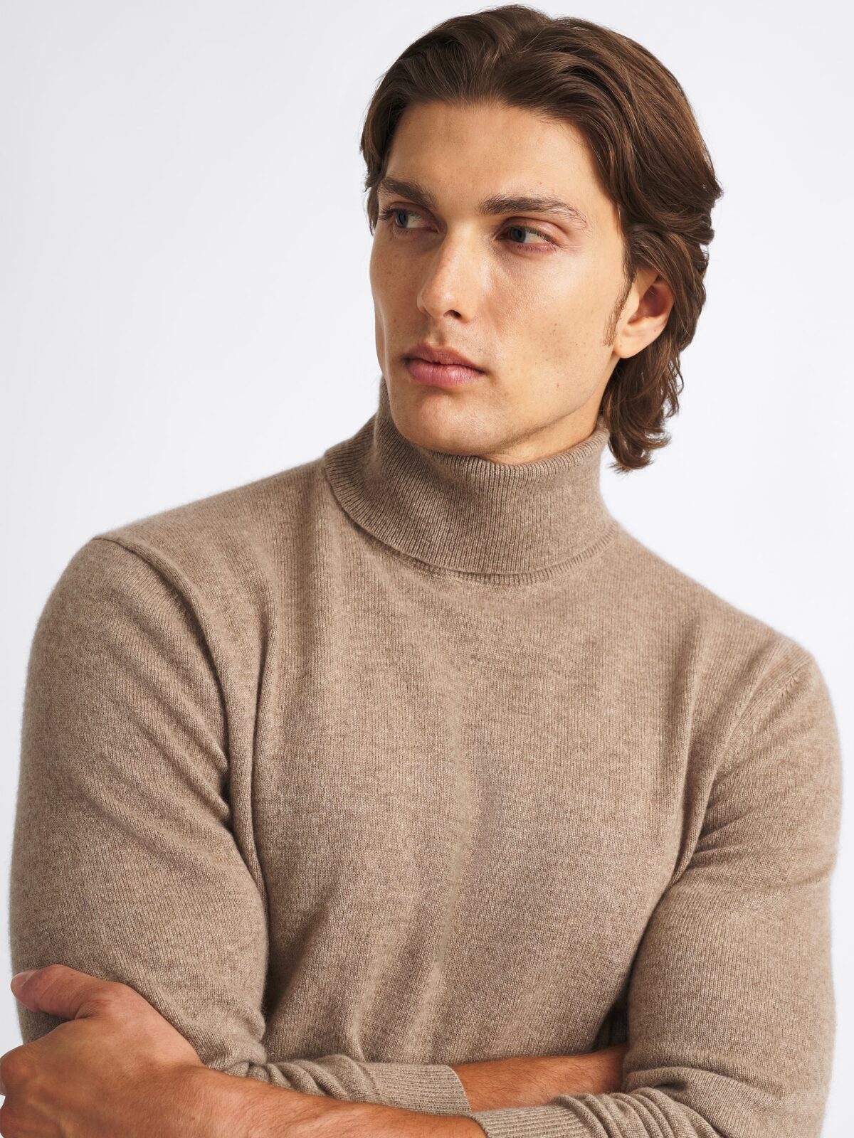 Taupe Scottish Cashmere Turtleneck Sweater - Proper Cloth