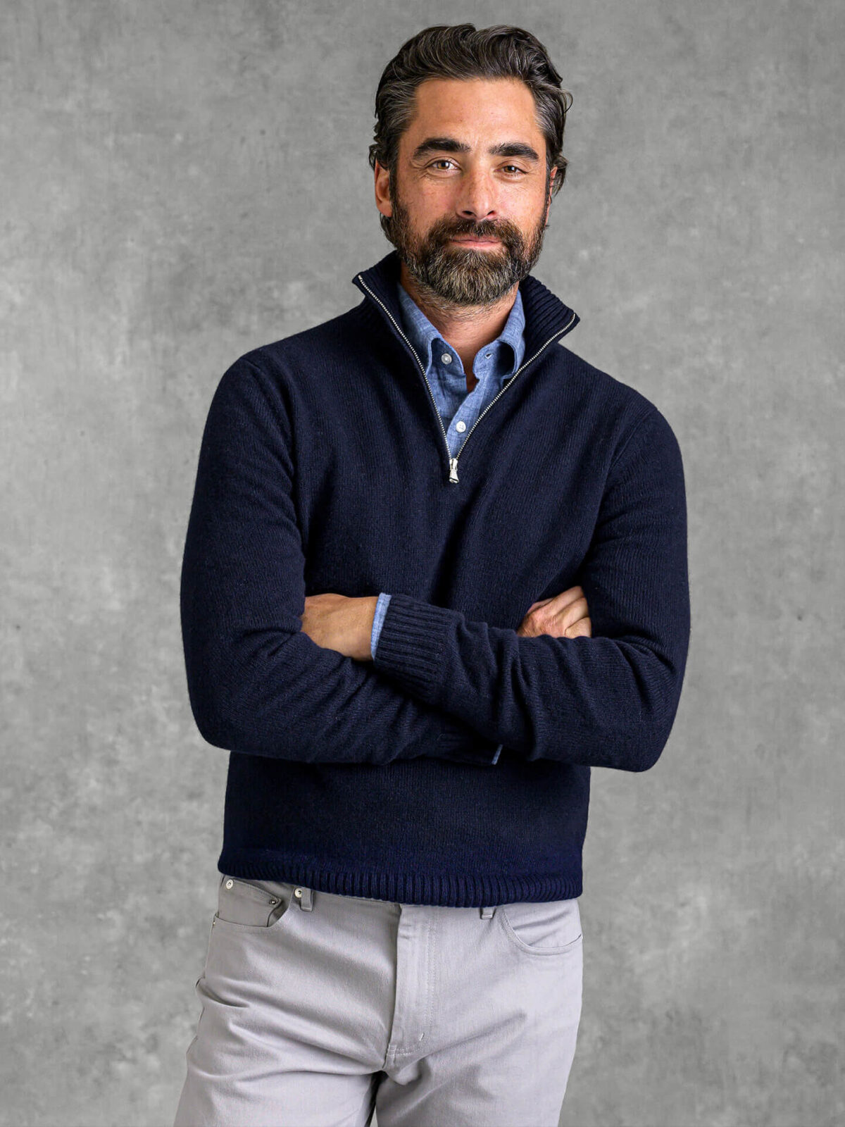 Navy Merino and Cashmere Half-Zip Sweater - Proper Cloth