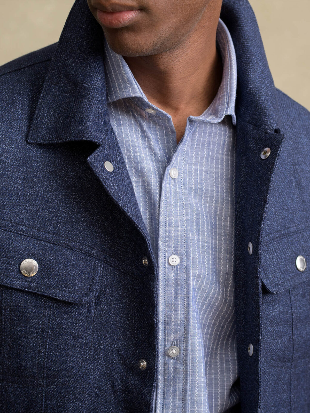 Sedona Navy Wool and Linen Unlined Trucker Jacket