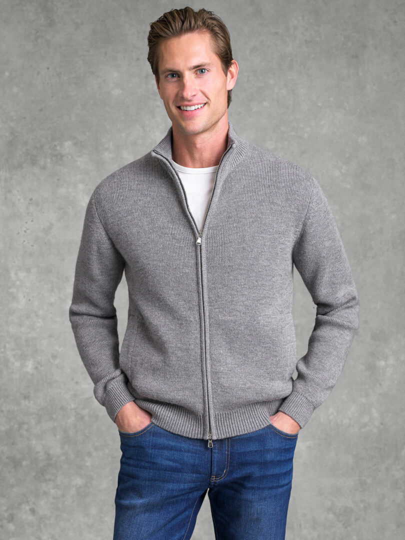 Light Grey Merino Wool Full-Zip Sweater