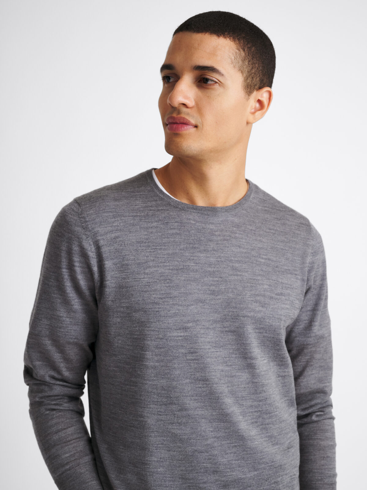 Grey Easy Care Merino Wool Crewneck Sweater - Proper Cloth