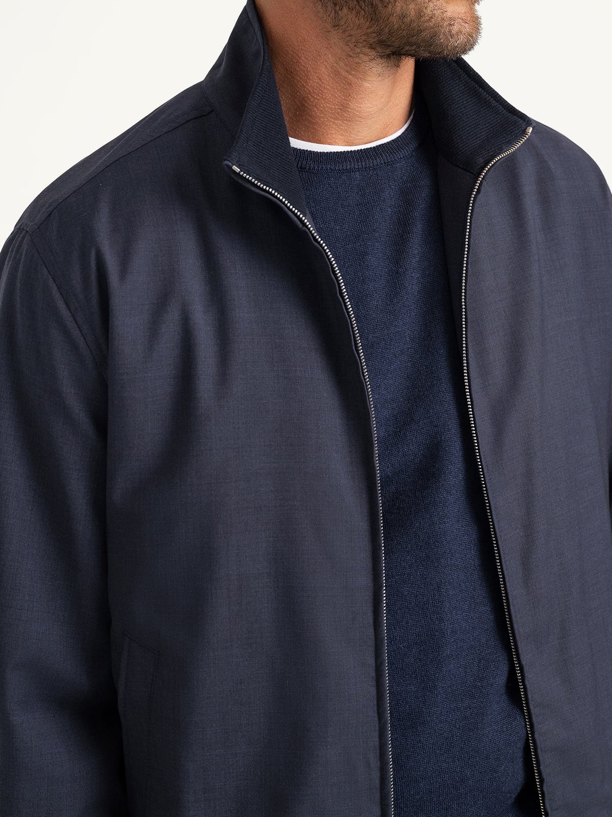 Lucca Navy Merino Windbreaker - Proper Cloth