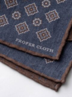 Faded Navy and Brown Foulard Print Pocket Square Product Thumbnail 2