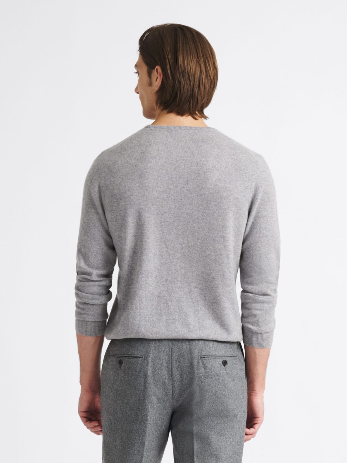 Light Grey Scottish Cashmere Crewneck Sweater - Proper Cloth