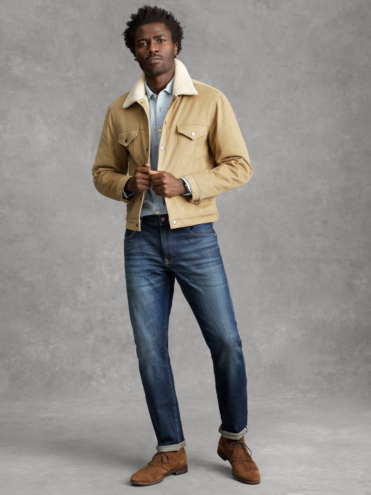 Lafayette Beige Shearling Lined Trucker Jacket - Proper Cloth