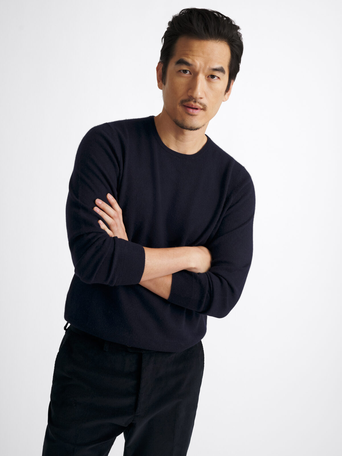 Navy Scottish Cashmere Crewneck Sweater by Proper Cloth