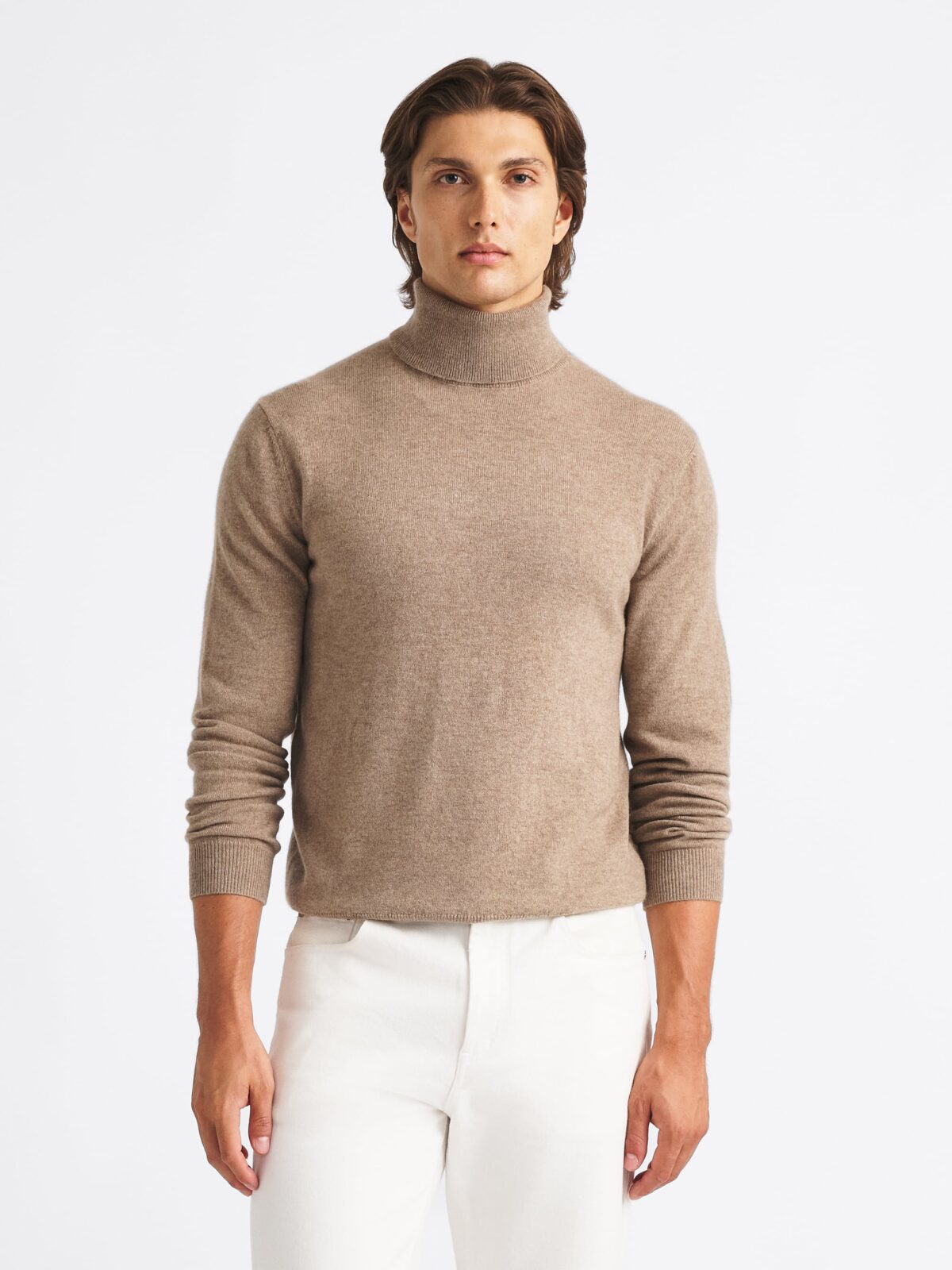 Taupe Cashmere Turtleneck Sweater - Proper Cloth