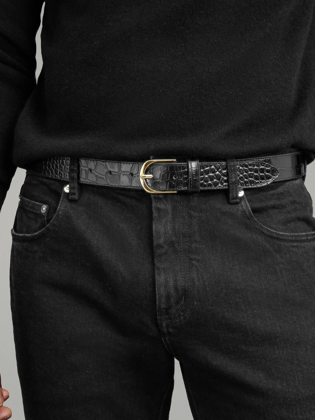 Classic Black Wide Waist Belt with Covered Buckle, made in Italy, size S/40 FASHIONGEN - Premium Durable Genuine Italian-Made Leather  main image 3