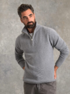 Grey Wool and Cashmere Half-Zip Sweater Product Thumbnail 4
