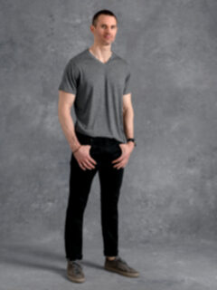 Grey Merino Wool V-Neck T-Shirt Product Thumbnail 5