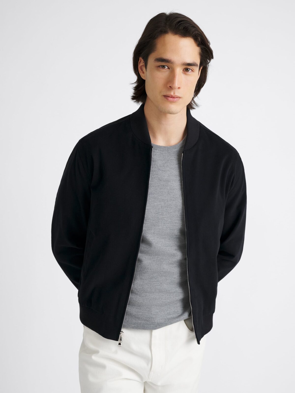 Wythe 2.0 Navy Shaved Cotton Bomber Jacket by Proper Cloth