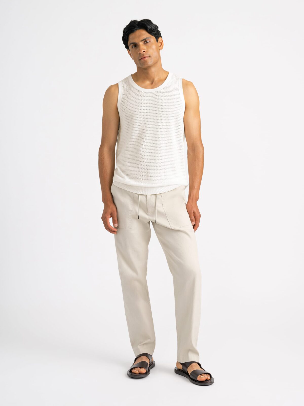 Cream Linen Blend Knit Tank