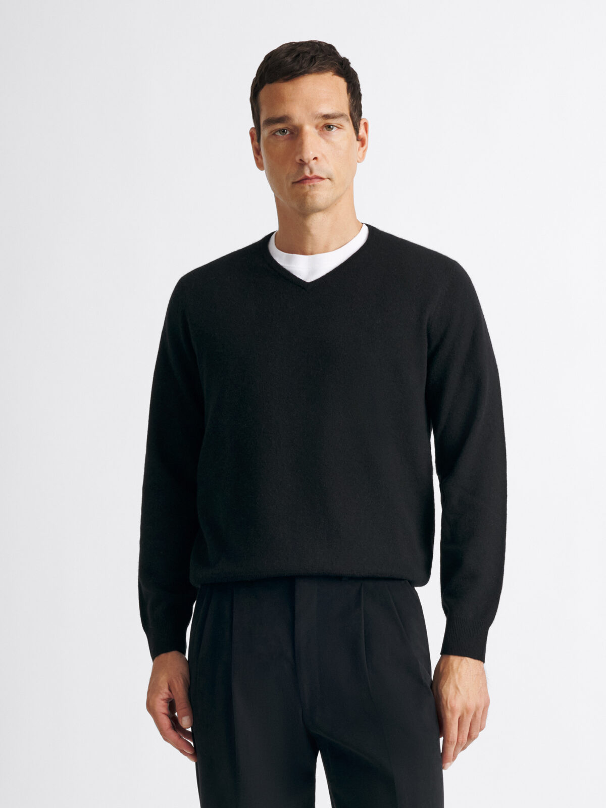 Black Scottish Cashmere V-Neck Sweater - Proper Cloth