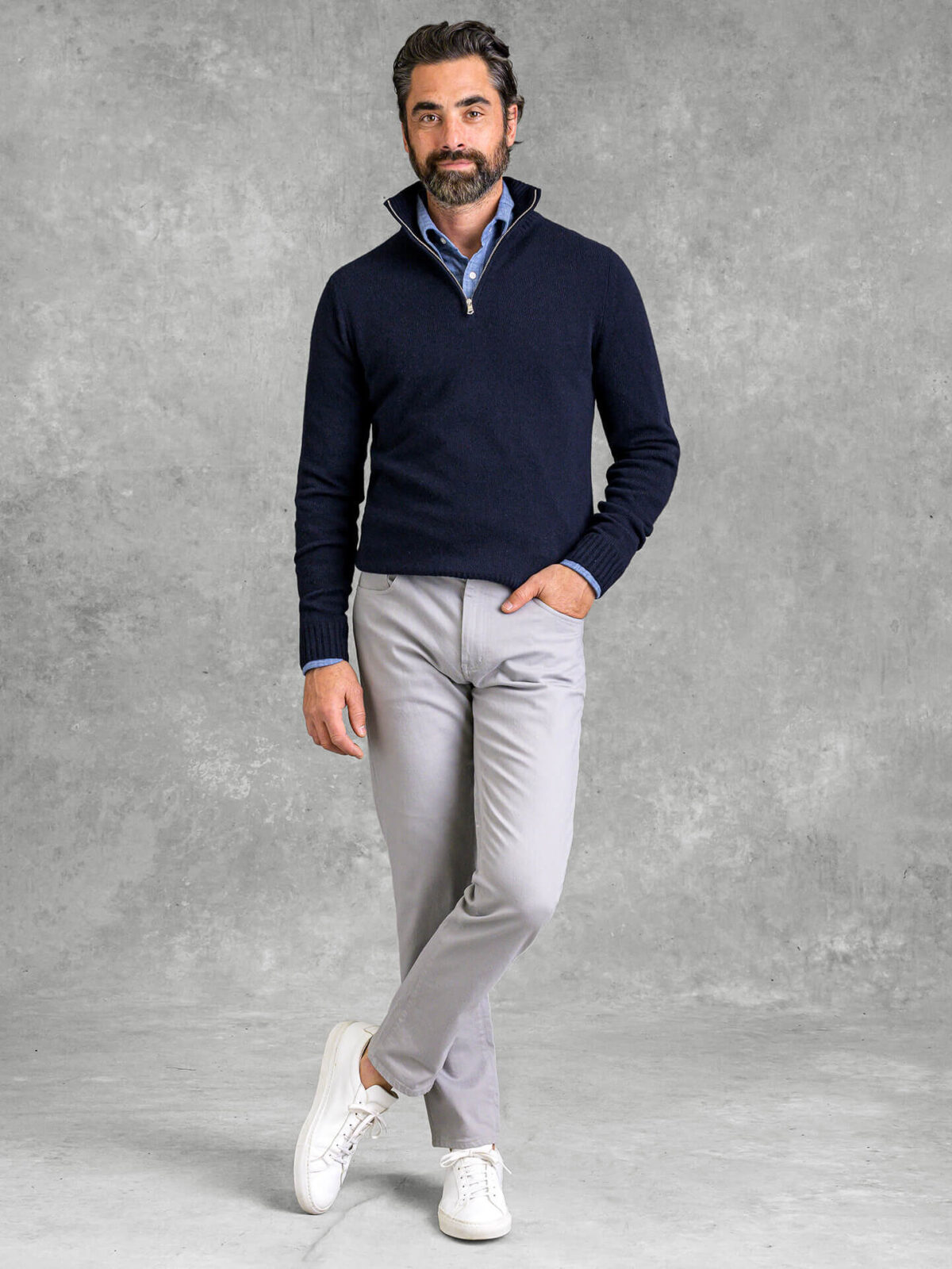 blue sweater white dress shirt Men's Sapphire Sweater with White Collared Shirt Medium main image 1