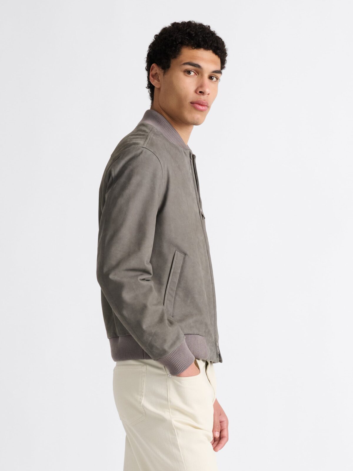 Wythe 2.0 Grey Suede Bomber Jacket - Proper Cloth