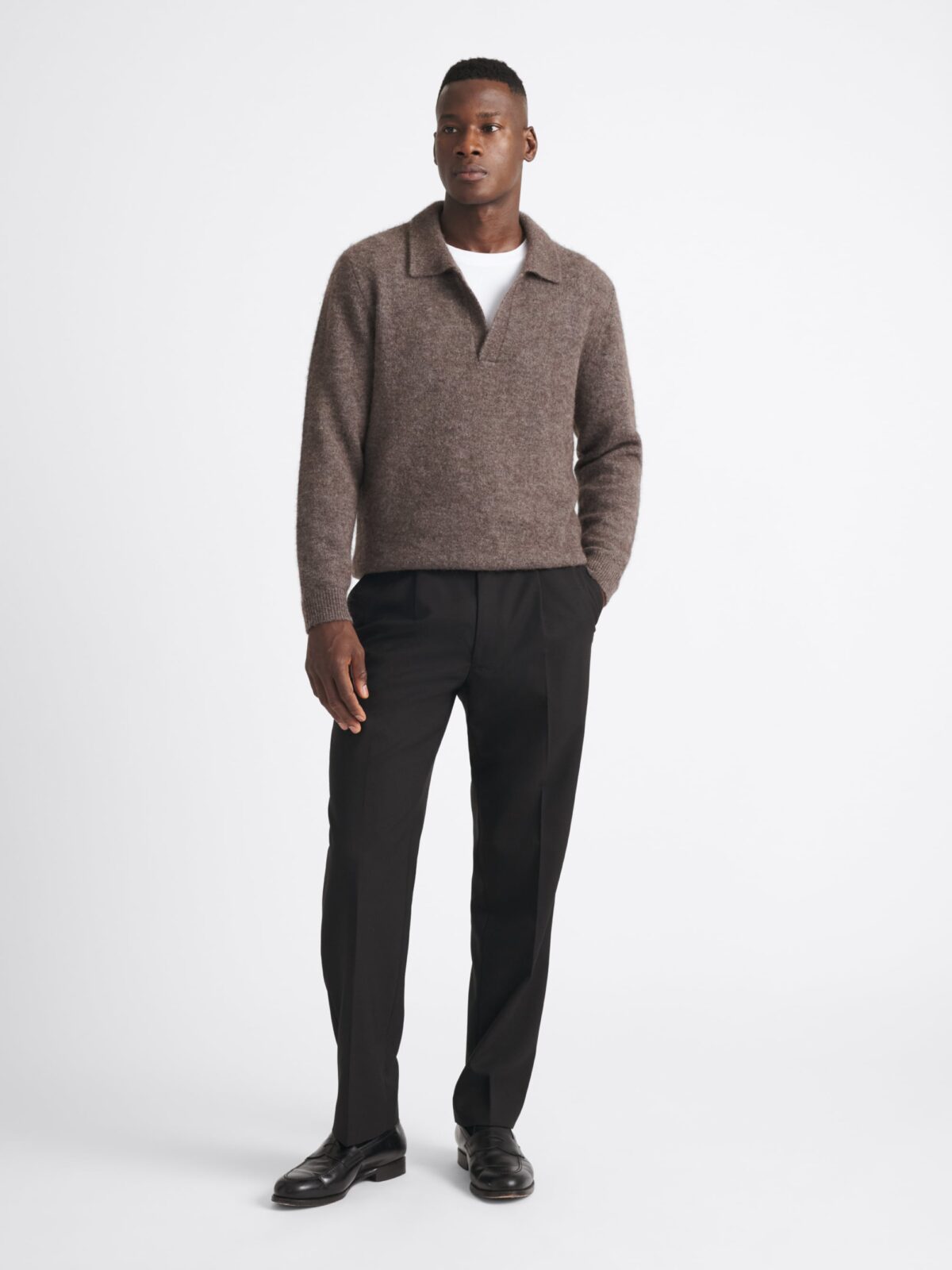 Brown Brushed Alpaca Knit Polo - Proper Cloth